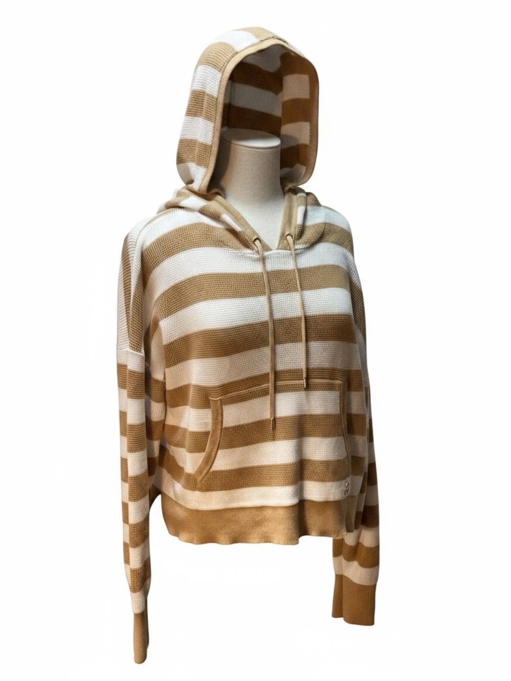NWOT Michael Michael Kors Tan & White Striped Hoodie (Lg)